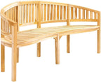 78.7 Inch Large Banana Shaped Garden Bench, Solid Teak Wood Outdoor Patio Seating for 3 People, Ergonomic Living Room Bench, Weather Resistant Indoor Furniture