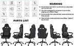 High Back Gaming Chair Ergonomic Racing Heavy Duty Office Chair Pc Video Game Chair, Lumbar Support with Arms & Headrest Chic Racing Style Desk Chair, Swivel Adjustable Best Home Office Chair - Black