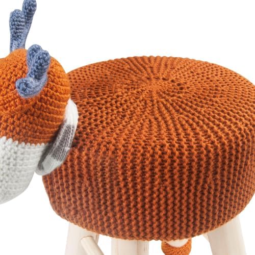 Animal Ottoman Stool, Cute Reindeer Shaped Upholstered Seat with Solid Pine Legs, Lightweight Portable Toddler Footrest Decor Stool for Nursery Playroom Bedroom