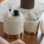 Velvet Round Ottoman Set of 2 with Storage 12 Gallon Capacity - Multi-Functional Stool for Living Room, Footrest, Vanity Seat, Coffee Table, Sturdy 300lb Capacity（Cream White）