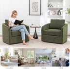 MINCETA Swivel Accent Chairs, Oversized Swivel Barrel Chair with High Density Foam, Linen Fabric Reading Chairs, Upholstered Armchair for Living Room, Bedroom, No Assembly, Green