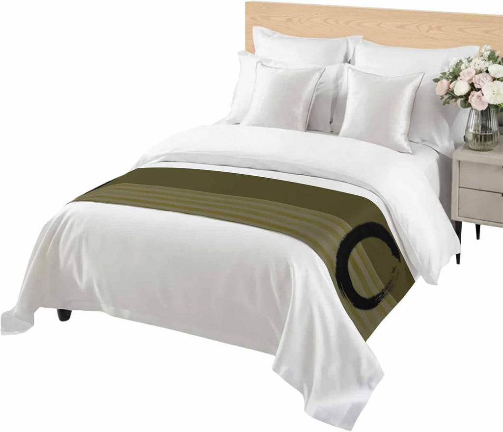 Bed Runner for King Size, Olive Green Striped Decorative Scarf Throws for Foot of Bed, Black Geometric Vintage Stripes Ombre Luxury Bedding Protector Slipcover Bedrunners for Hotel/Home, 94 x 20 Inch