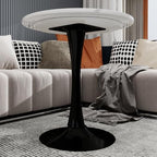 27.5" Round Side Table - White Marble Top with Tapered Pedestal Base, Modern Minimalist End Table for Living Room, Coffee Table with Sturdy Design, Easy to Clean,Black Base