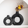 Black Ceramic Vase Set of 2,Matte Modern Nordic Boho Home Decor for Living Room,Bedroom,Wedding Table