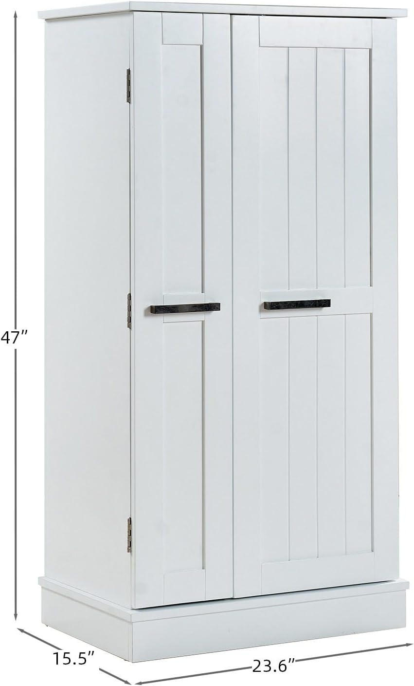 Kitchen Pantry Storage Cabinet with Adjustable Shelves, 47" Tall Free Standing Food Organization Cabinet for Kitchen Dining Room, Compact Space Saving Design for Craft Room