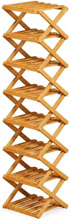 8/9/10-Tier Folding Shoe Rack| Bamboo Wooden Shoe Organizer| Entryway Bedroom Shoe Shelf| Ventilated & Space-Saving