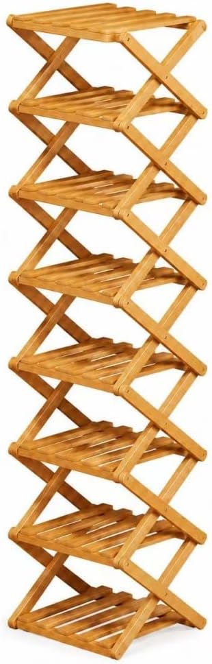 8/9/10-Tier Folding Shoe Rack| Bamboo Wooden Shoe Organizer| Entryway Bedroom Shoe Shelf| Ventilated & Space-Saving
