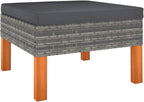 vidaXL Outdoor Footstool - Gray Poly Rattan and Solid Eucalyptus - Steel Frame with Removable and Washable Cushion Cover