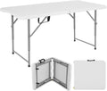 Folding Table, 4 FT Heavy Duty Plastic Foldable Table with Carrying Handle, Adjustable Height Portable Party Tables for Garden Party Picnic Camping BBQ Dining Kitchen Wedding Market Events