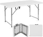 Folding Table, 4 FT Heavy Duty Plastic Foldable Table with Carrying Handle, Adjustable Height Portable Party Tables for Garden Party Picnic Camping BBQ Dining Kitchen Wedding Market Events