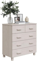 Modern White Sideboard with Sliding Doors and Five Drawers, Solid Pinewood and MDF Buffet Cabinet for Living Room Dining Area Storage