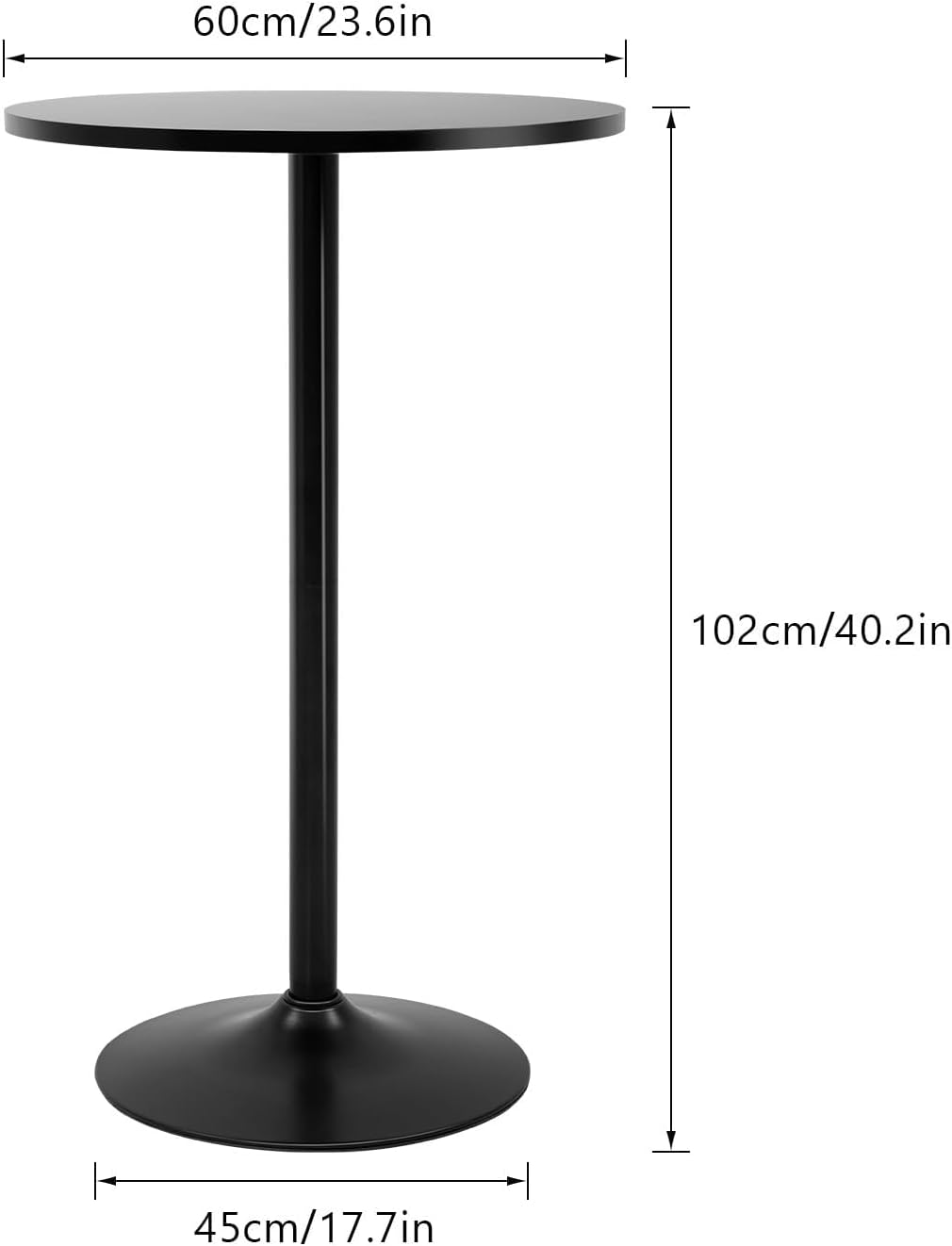 Round Bar Table 40" Height Modern High Top Pub Table with Solid Top & Sturdy Metal Base, Cocktail Table for Bistro, Home, Kitchen or Dining Room, Black