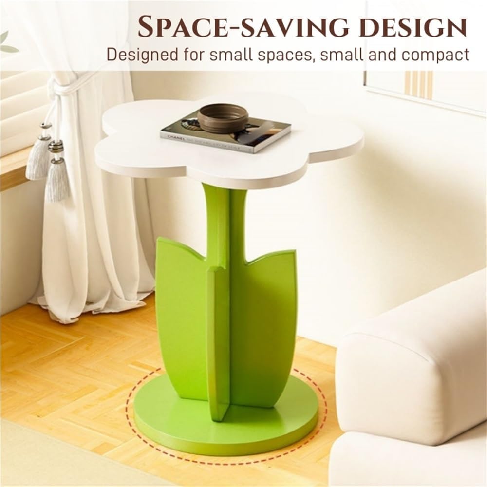 Funky Flower-Shaped Sofa Side Table, Small Nightstand/Coffee Table with Storage Tray, Cute Wooden End Tables, Creative Furniture Decorative for Living Room, Bedroom, Small Spaces(Pink)