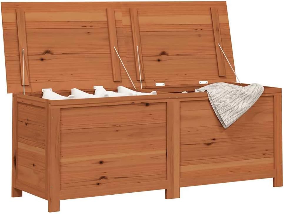Outdoor Cushion Box Large Storage Bench Solid Fir Wood Garden Deck Organizer 59 Inch Patio Furniture Waterproof Finish Rectangular Trunk
