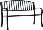 Outdoor Garden Bench 47.2 inch Metal Seating, Heavy Duty Powder-Coated Steel Patio Bench for Backyard, Balcony, Park, Black