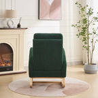 Green Sherpa Nursery Rocking Chair, Upholstered Glider with High Back & Side Pocket, Comfy Accent Armchair for Living Room Bedroom Reading Nook, Rubber Wood Legs