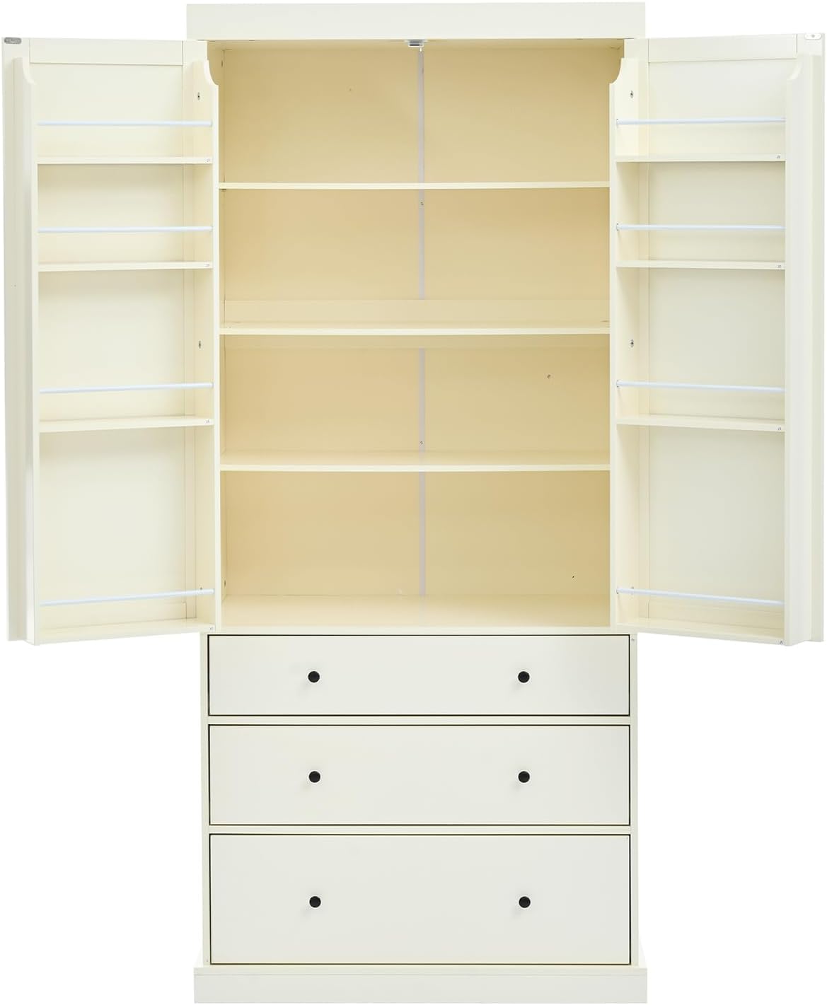 77 Inch High Freestanding Kitchen Sideboard, Farmhouse Sideboard Storage Cabinet with 3 Adjustable Shelves, 8 Door Shelves, 3 Drawers for Kitchen, Living Room and Dining Room (Cream)