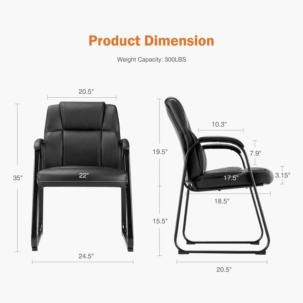 PU Leather Conference Room Chair, Tall Back Chairs with with Padded Arms and No Wheels, Guest Chair for Reception Waiting Room Black