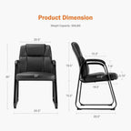 PU Leather Conference Room Chair, Tall Back Chairs with with Padded Arms and No Wheels, Guest Chair for Reception Waiting Room Black