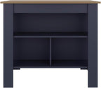 Cala Kitchen Island with Three Open Shelves, Particle Board Meal Prep Organizer with Wide Top Surface, Navy Blue