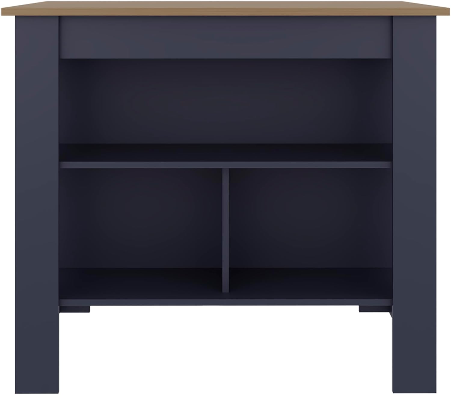 Cala Kitchen Island with Three Open Shelves, Particle Board Meal Prep Organizer with Wide Top Surface, Navy Blue