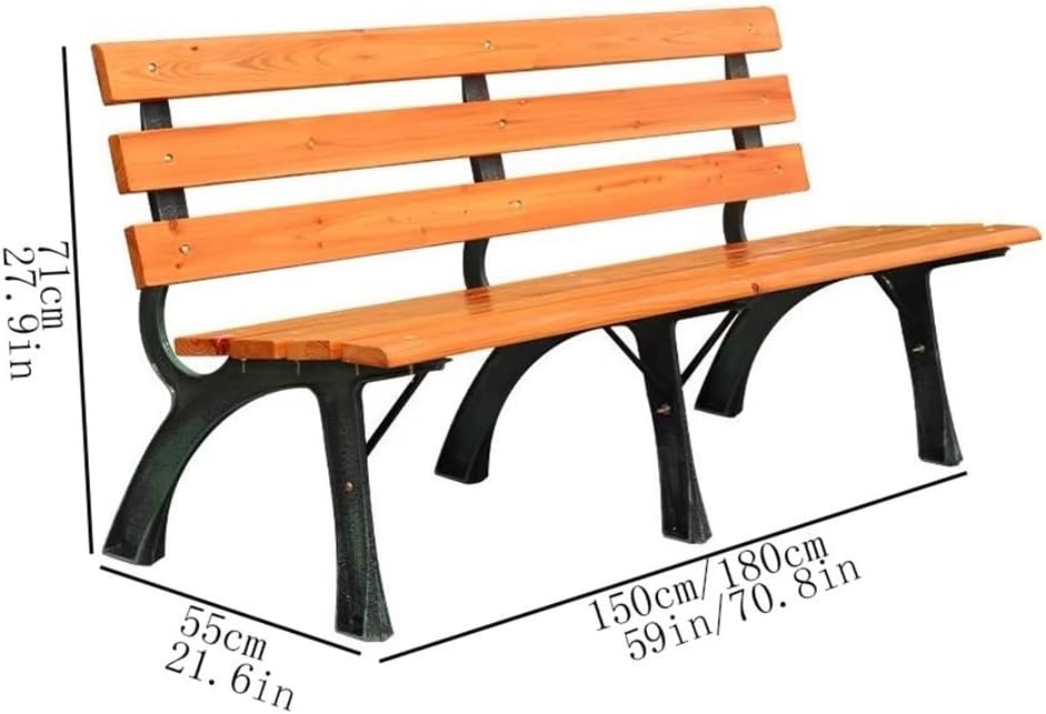 Garden Park Outdoor Bench, Cast Aluminium Frame Wooden Sitting, for Balcony Terrace Leisure Chair Seat(Small)