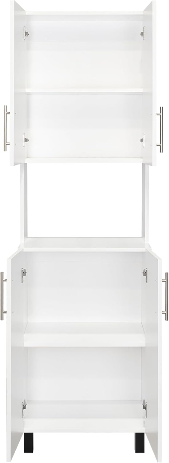 22.2" D*13.2" W*76.8" H Kitchen Pantry with 2 Shelves, 2 Double Doors with Sliver Door Handles, Wood Rectangular Storage Cabinet, Modern Minimalist, for Living Room, Dining Room, White