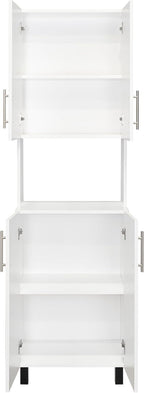 76.8" White Double Door Storage Cabinet: Modern Kitchen Pantry with Open Shelf & Hutch - Wooden Organizer for Small Spaces & Family Households