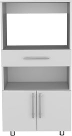 Modern Kitchen Pantry, White Storage Cabinet with Microwave Stand, Drawer & 2 Doors, Engineered Wood, for Dining Room, Easy to Clean