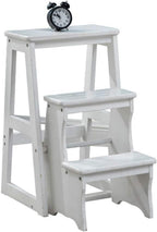 Step Stool 3-Step White Wooden Folding Stepladder & Step Stool - Lightweight Safety Ladder for Home Library Loft Shelving - 150kg Capacity