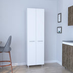 23.6" D*14.5" W*78.7" H Freestanding Kitchen Pantry with 4 Shelves, Double Door, Rectangular Storage Cabinet, Modern Minimalist, for Living Room, Dining Room, White