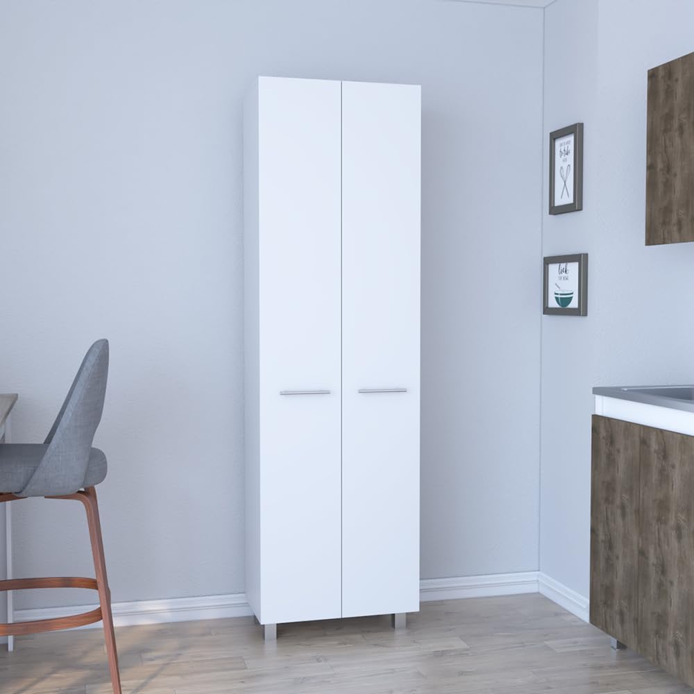 Modern Kitchen Pantry, White Storage Cabinet with 2 Doors, Particle Board, for Dining Room, Easy to Clean
