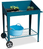 Gardener's Supply Company Demeter Metal Potting Bench with Wheels | Heavy Duty Outdoor Garden Work Table Workbench Workstation with Side Metal Sidewalls | Best for Seed Starter Planting & Transplants