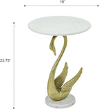 Swan Side Table with White Marble Top | Decorative Sculptural End Table | Aluminum Base | Gold Accent Table for Living Room | 16x16x23.75