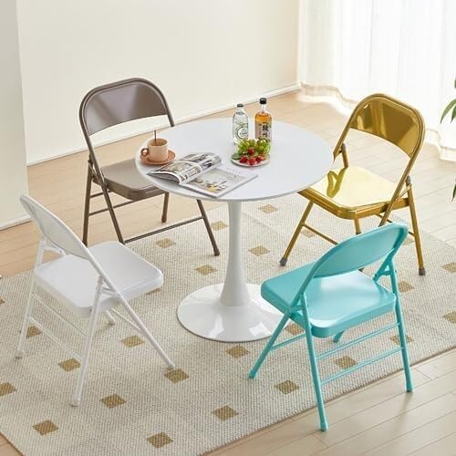 Folding Chair with Padded Curved Backrest Portable Folding Chair for Home Office Parties Lightweight Easy Storage(Blue1)