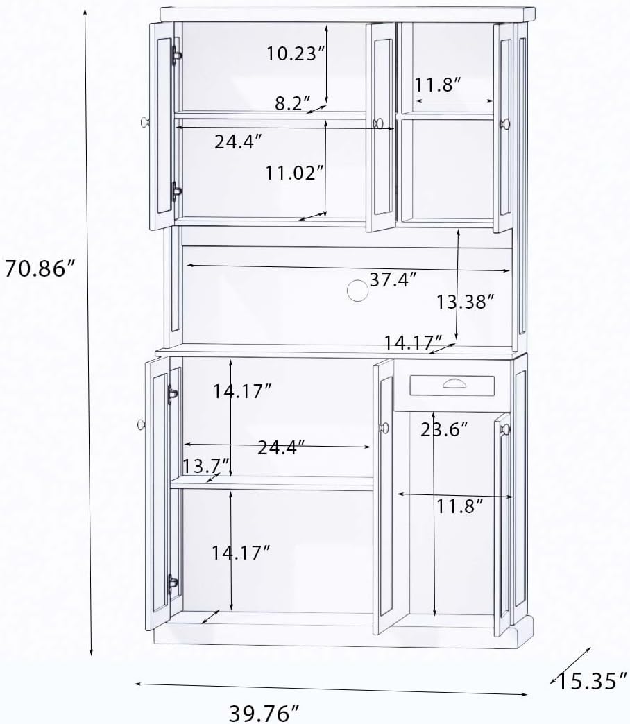 71" Freestanding Pantry Cabinet with Doors, Kitchen Pantry Cabinets with Microwave Shelf & Countertop, Kitchen Hutch Storage Cabinet with Drawers for Diningroom, Easy Assembly (White + MDF)