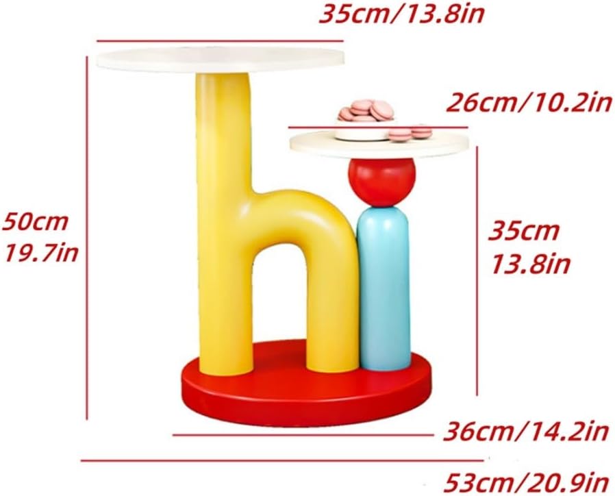 Round End Table with Double-Layer Tabletop, Cute HI-Shape Side Table, Colorful Bedside Table with Stable Base, Creative Coffee Table for Living Room