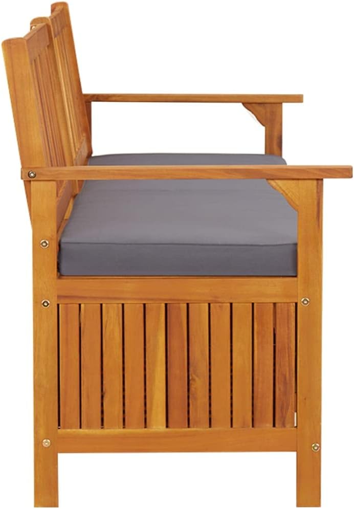 Patio Wood Storage Bench with Seat Cushion, Outdoor Wooden Storage Bench with Comfort Backrest for Porch Backyard Poolside,-887