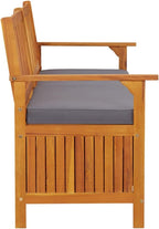 Patio Wood Storage Bench with Seat Cushion, Outdoor Wooden Storage Bench with Comfort Backrest for Porch Backyard Poolside, -776