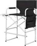 YUNWANG Tall Folding Directors Chair - High Foldable Bar Stool with Side Table Cup Holder and Storage Pocket - Seat Height Artist Chair for Makeup Artist Face Painting