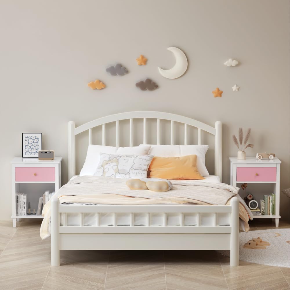 Kids Nightstand, Modern Toddler Nightstand with One Drawer & Open Shelf, Wood End Table for Boys and Girls, Multi-Color Options for Bedroom, Living Room, and Kids' Room Storage (Pink)