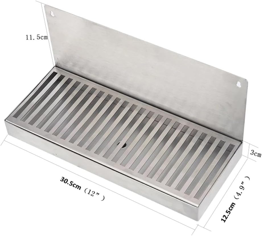 Stainless Steel Beer Drip Tray 12"x4.9" Wall ed with Drain Hole - Perfect for Homebrew, Craft Beer Dispenser, Bar Tool, Beve Serving Solut