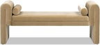60.5" Arched Arm Bench with Bolster Pillows, Camel Brown Beige Performance Velvet