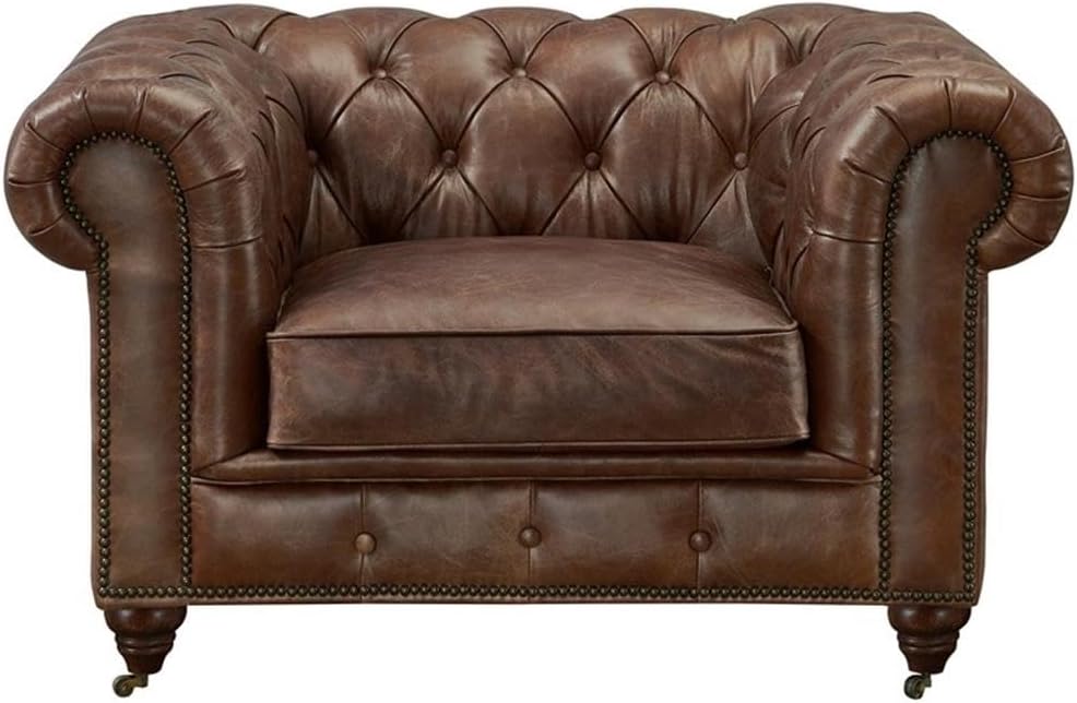 Crafters and Weavers Craftsman Mission Leather Arm Chair in Brown