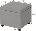 Asense 17 Inch Storage Ottoman Foot Rest,Square Faux Leather Foot Stool,Small Ottoman with Storage,Padded Seat for Entryway,Living Room,Bedroom,Couch,Under Desk,Grey