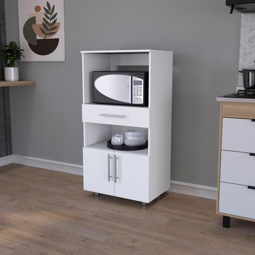 24.4" D*16.53" W*48.03" H Freestanding Kitchen Pantry with Dawer, 2 Open Shelves, Lower Double Door, Rectangular Storage Cabinet, Modern Minimalist, for Living Room, Dining Room, White