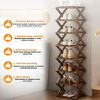 The 9-Tier No-Assembly Bamboo Rack, Bamboo Shoe Storage Rack Shoe Storage Bag, Foldable Accordion Corner Shoe Shelf for Shoes, Books, Plants, Save Space, Easy to Use (Yellow, 9)