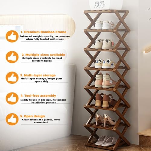 The 9-Tier No-Assembly Bamboo Rack, Bamboo Shoe Storage Rack Shoe Storage Bag, Foldable Accordion Corner Shoe Shelf for Shoes, Books, Plants, Save Space, Easy to Use (Yellow, 9)