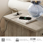 WAMPAT 2 Pack End Tables with Charging Station, Farmhouse Side Table with Drawer & Storage Cabinet, Gray Nightstands with Power Outlets & USB Ports for Living Room, Bedroom