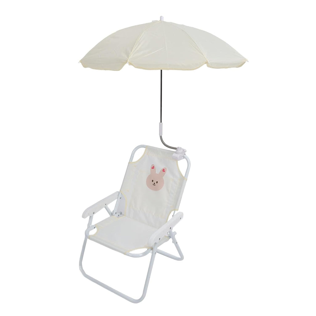 Kids Beach Chair with Umbrella Cute Cartoon Animal Print Foldable Portable Baby Camping Chair for Outdoor Activities (Rabbit)